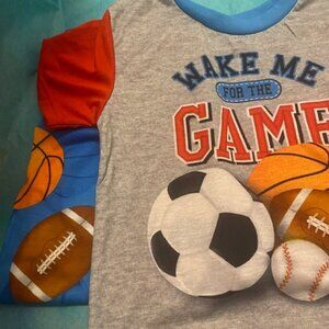 PJ&ME BOYS PJ Set Size: 4T"WAKE ME FOR THE GAME"Soccer,base,foot,basket ball